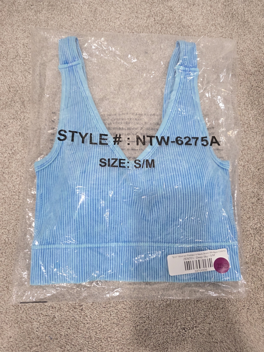 Zenana Ribbed V-Neck Crop Tank Top - Light Blue